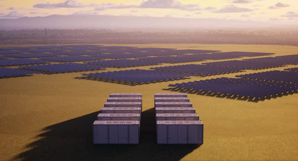 Aerial view of Neoen Culcairn 440MWp solar farm with BESS construction site in New South Wales Australia