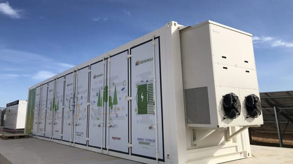 Avangrid battery energy storage system rendering in Gilliam County Oregon with Pacific Northwest wind turbines background