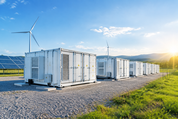 Large containerized battery energy storage units at a utility scale power station