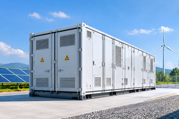 Row of large lithium battery energy storage cabinets used for utility-scale BESS deployments like the Trina Elementa 3 system