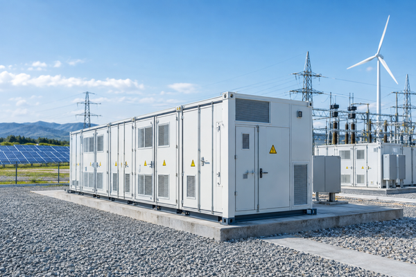 Containerized battery energy storage system deployed at a utility power facility