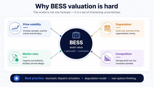 BESS valuation real options analysis DCF models fail battery storage investment under uncertainty