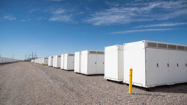 EDP Renewables North America BESS facility rows of battery energy storage containers desert blue sky substation Flatland Sandrini solar-plus-storage California Kern County 92 MW 368 MWh four hour co-located
