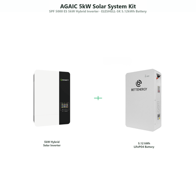 AGAIC 5kW Hybrid Solar System Kit with SPF 5000 ES Inverter and ELESHELL-5K 5.12kWh Battery for Off-Grid Home