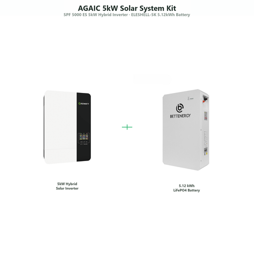 AGAIC 5kW Solar System Kit — SPF 5000 ES 5kW Hybrid Inverter + ELESHELL-5K 5.12kWh Battery
