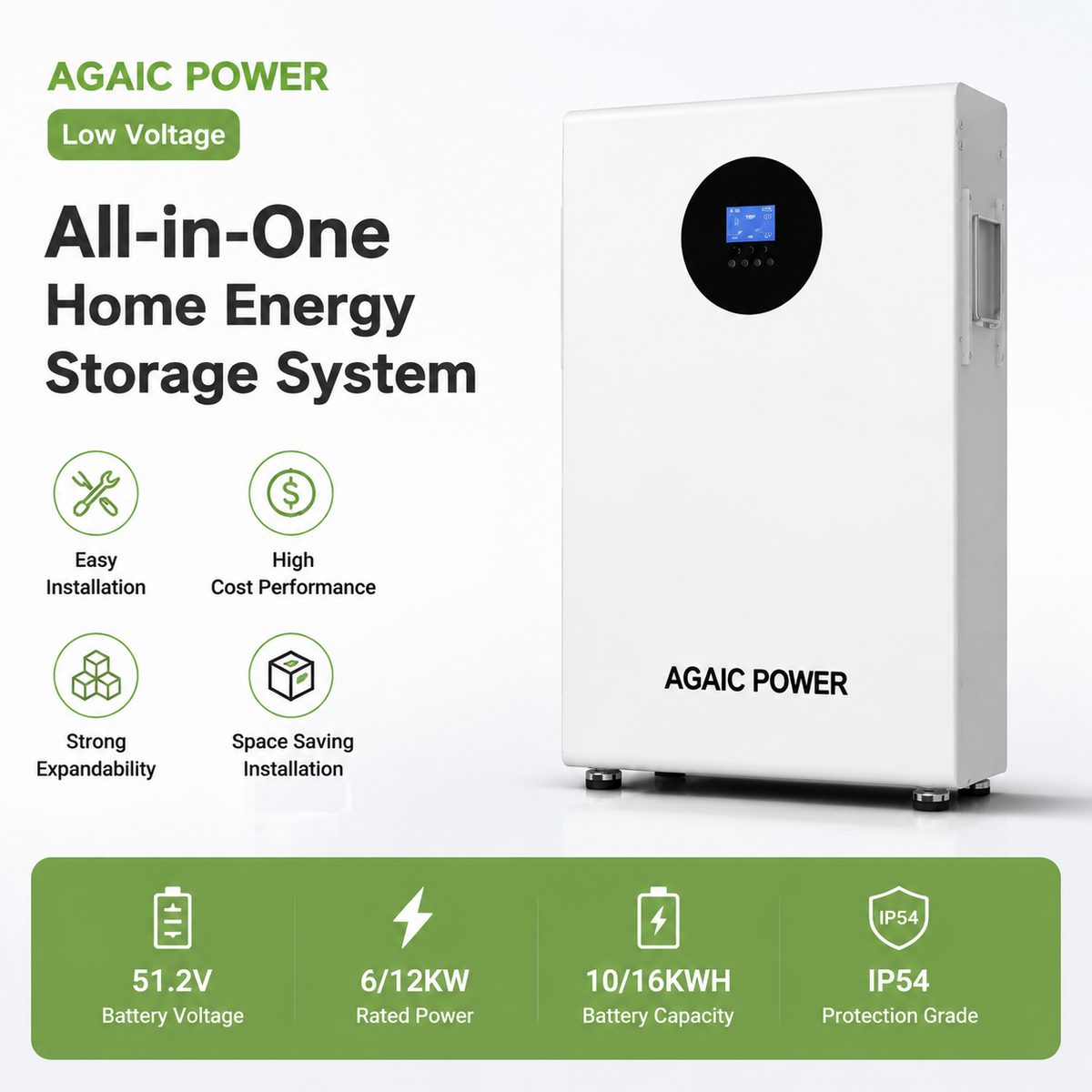 AGAIC AIO All-in-One Low Voltage Energy Storage System 10-16kWh 6-12kW for Home Backup