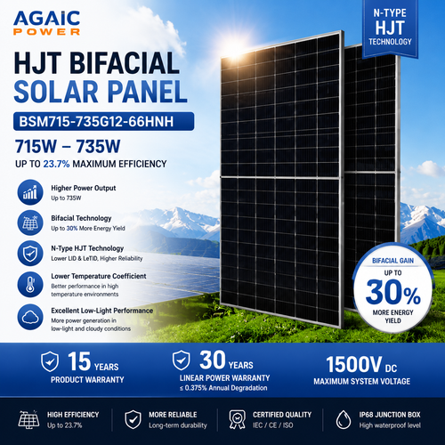 AGAIC HEX9 HJT Bifacial Double-Glass Panel — Rear Side and Frame Detail