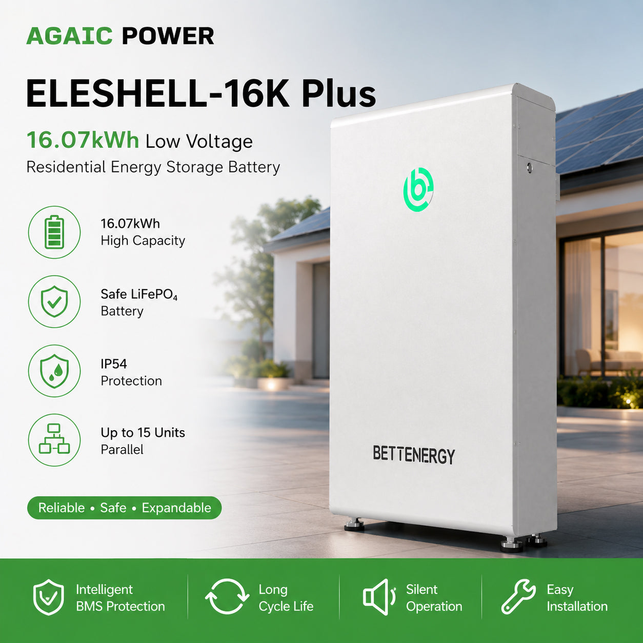 AGAIC ELESHELL-16Kplus Low Voltage Home Energy Storage Battery 16kWh 51.2V for Home Backup